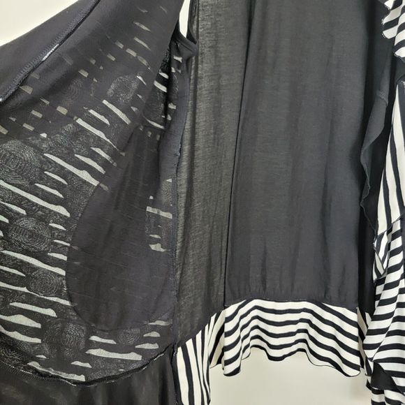 Aster by Firmiana XL Cardigan Black White Sleeveless Open Front Distressed Flowy - Picture 3 of 7